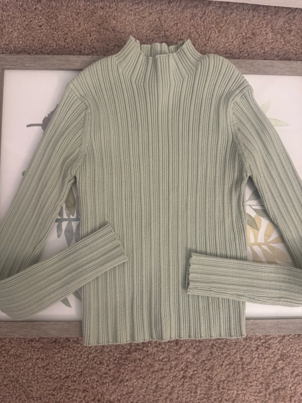 Zara Kids Light Sage Ribbed Mock Neck Sweater